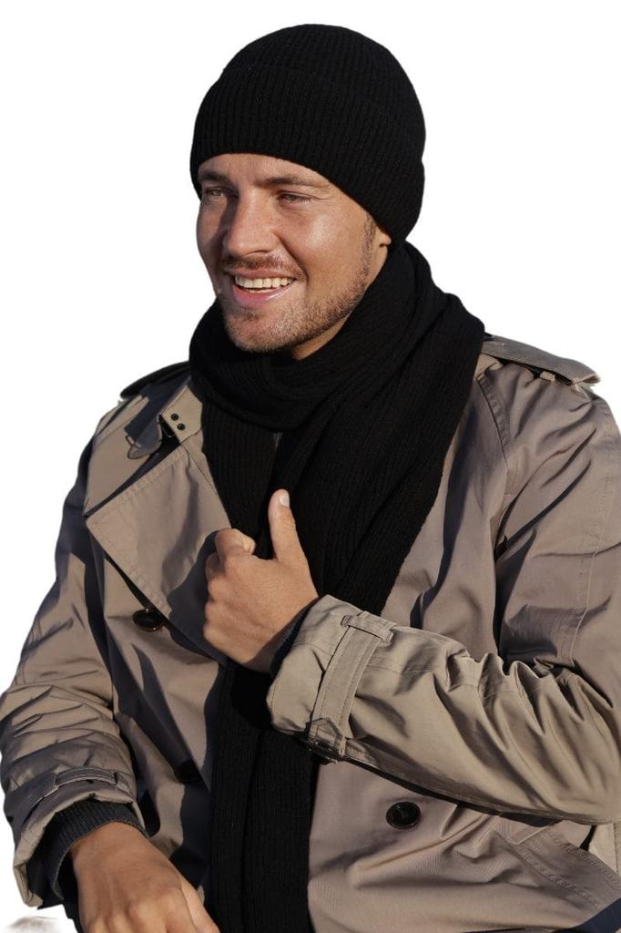 Men' Cuffed Cap - Liam, Black (80% Wool)