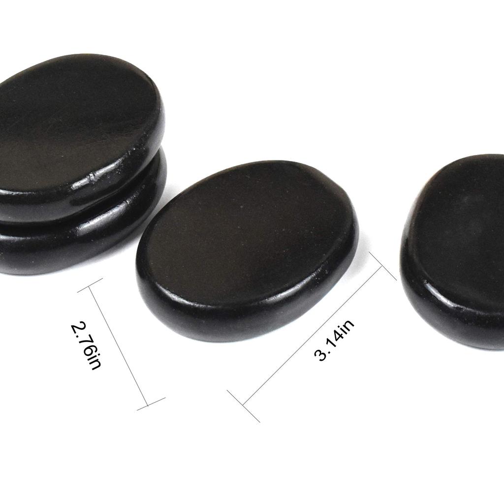 Windfulogo 6-Piece Hot Massage Stone Set, Natural Lava Basalt Spa Massage Hot Warmer Stones, Black, 2.36 x 3.14 in (6x8cm)