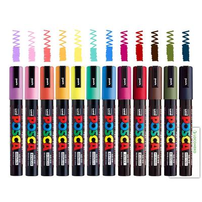 Mitsubishi Pencil Marker Posca Medium Round Tip Pastel Dark Colors Set Loconoeco Trial Card Water-Based PC-5M & 12-Color +
