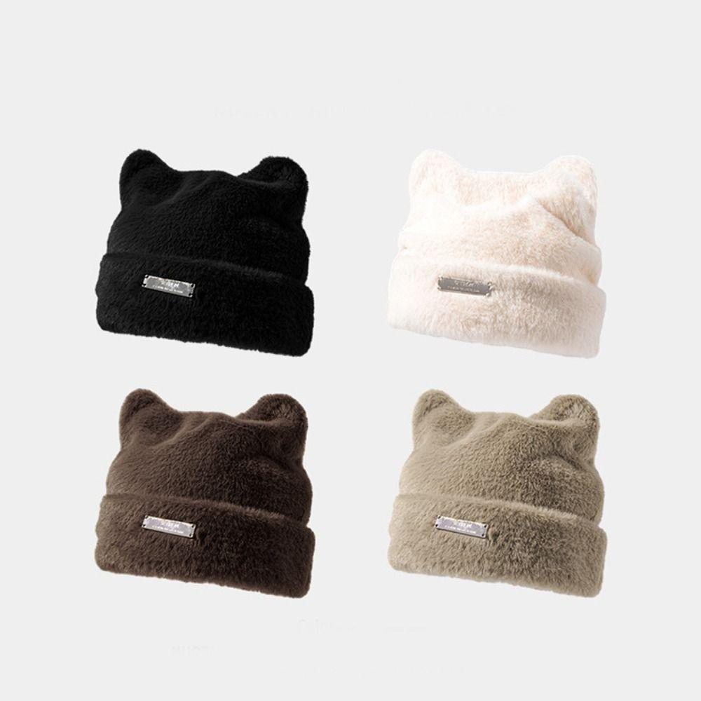 Imitation Mink Wool Cat Ears Hat Fluffy Winter Plush Hat Personality Knitted Cap  Outdoor