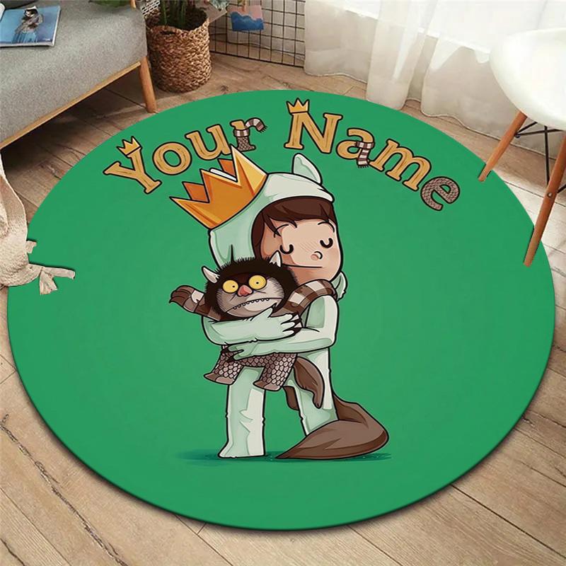 Cat Adventure Custom Name Round Area Rug Carpet Rug For Living Room Bedroom Sofa Playroom Decor Nonslip Floor Mat