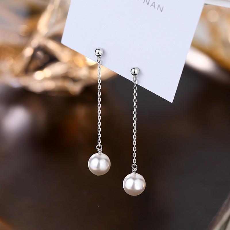 Qiao Mei Style Pearl Stud Earrings: Elegant, Super Fairy Design, Long and Simple Niche.