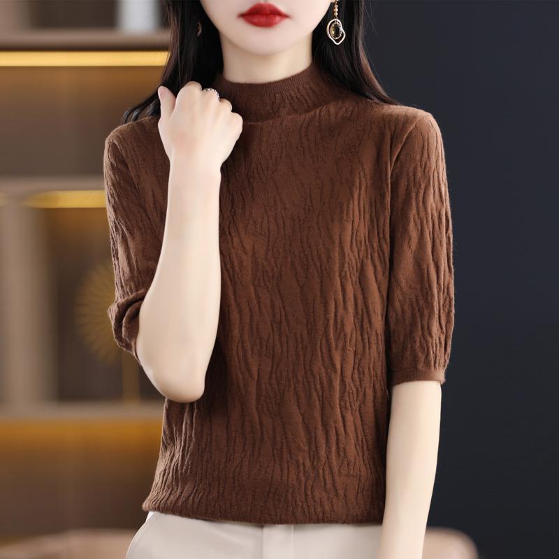 Women Knit T-shirt Summer Knitted Shirt Short Sleeve Tees Spring Pullover Knit Tops