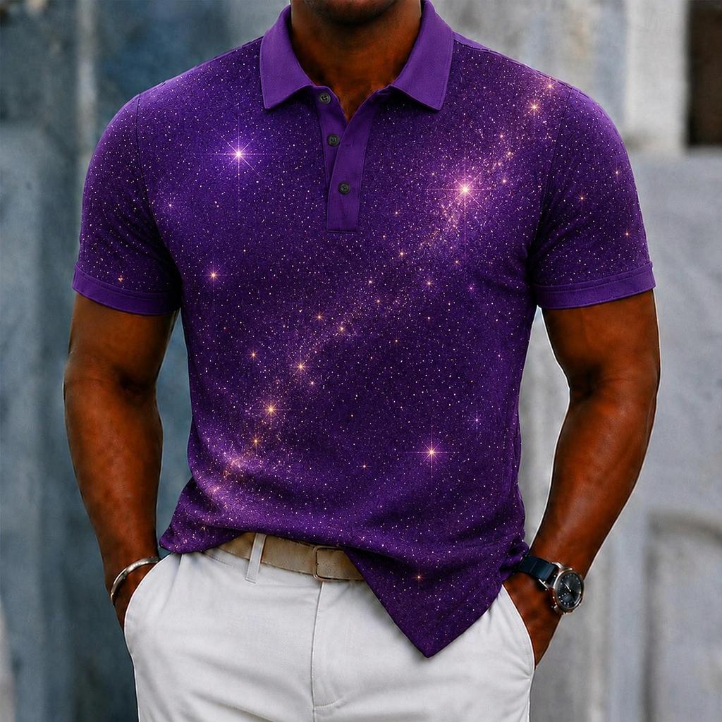 Essentielles kurzärmeliges Sternbild-Polo, trendiges lässiges Herrenoberteil.
