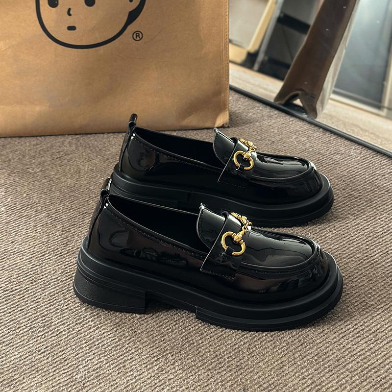 Fashion British Style Women's Breathable Loafers for Girls, Metal Buckle Versatile Soft Top Single Shoes, Small Leather Shoes for Women