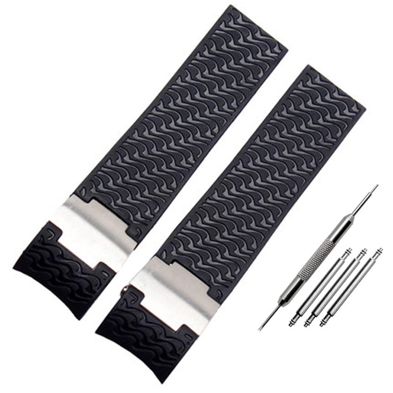 Silicone Rubber Watchband 22mm Curved for Ulysse Nardin DIVER 263 Strap Black Brown Blue 25*12mm Raised Waterproof Watch Band