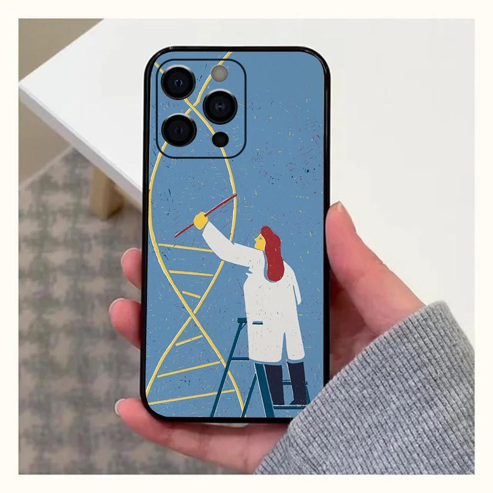 Wissenschaft DNA Biologie Handyhülle Für Apple iPhone 15,14,13,12,11,Pro,X,XS,Max,XR,Plus,Mini Weiche Schwarze Hülle