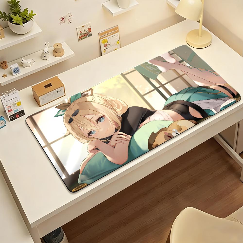 Gaming Mouse Pad Large Desk Mat Antislip Stitched Edges Stylish Blue Anime Print Extended Keyboard Mat for Gamer Office