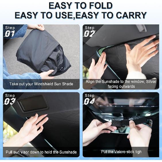 SINGARO Universal 300T Car Windshield Sun Shade, Foldable Reflective For Windshield & Window Shades With Overlapping Design, Car Interior Accessories
