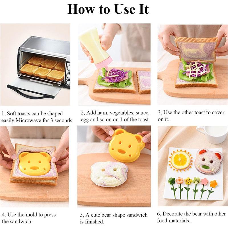 1/2 Stück Sandwichschneider und Versiegeler Bärenform Sandwichform Ausstecher Cartoon Brot Sandwich Former DIY Keks Keks Kuchenform