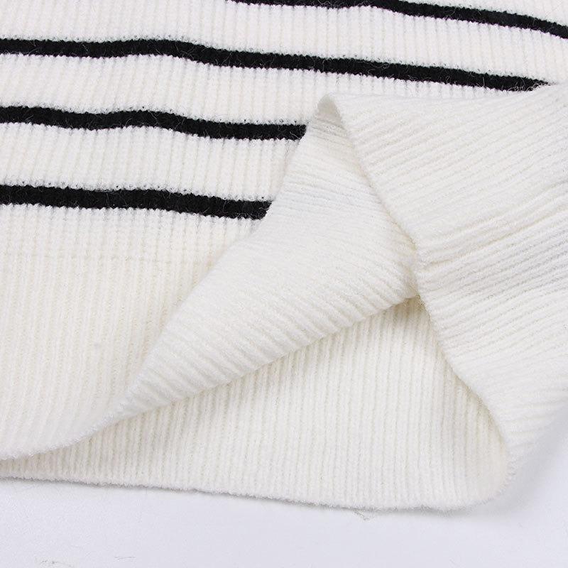 Autumn Loose Striped Long Sleeve Pullover Women's Sweaters Winter Tops Vintage Zipper Round Neck Knitted Sweater Woman Elegant Ladies Jumpers 25130