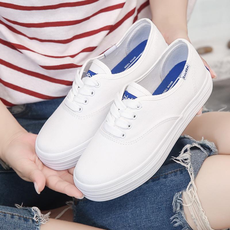 Thick -Soled Canvas Shoes Women 'S Autumn Korean Version All -Match Student Harajuku Style Solid Color Board Shoes 8091
