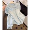 2025 Autumn/Winter Blue Lapel Button Knit Cardigan - Loose, Slimming, Versatile Sweater, Warm Outerwear