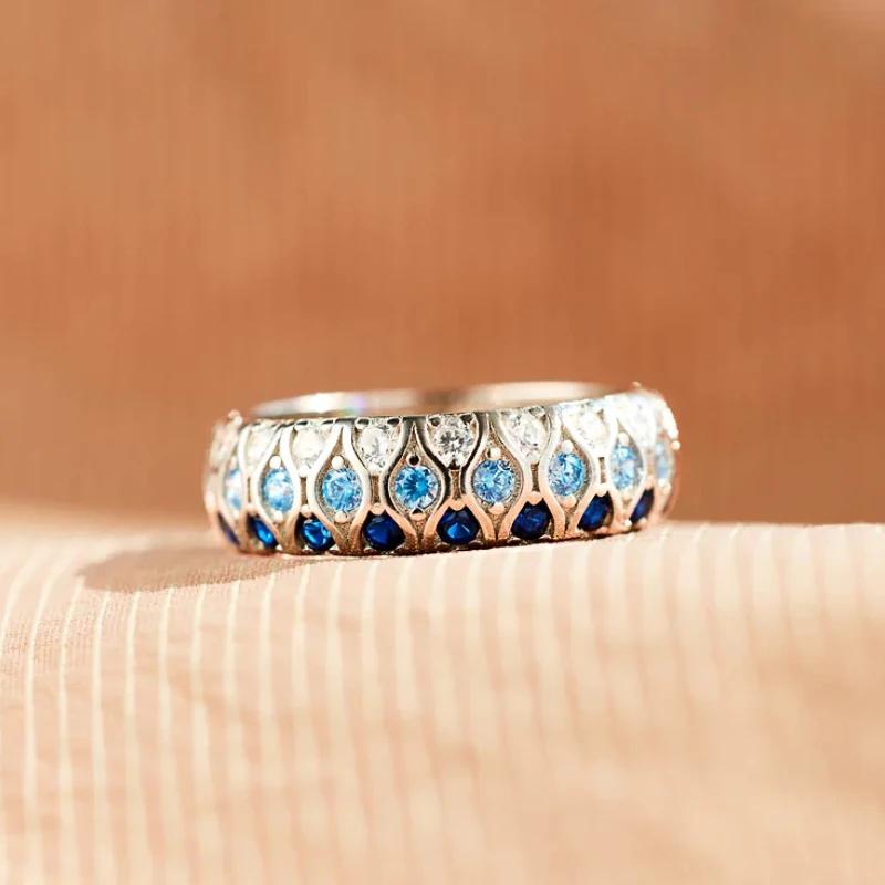 Huitan Luxurious Blue Cubic Zirconia Rings Female Charming Trendy Creative Attractive Accessory Gorgeous Versatile Party