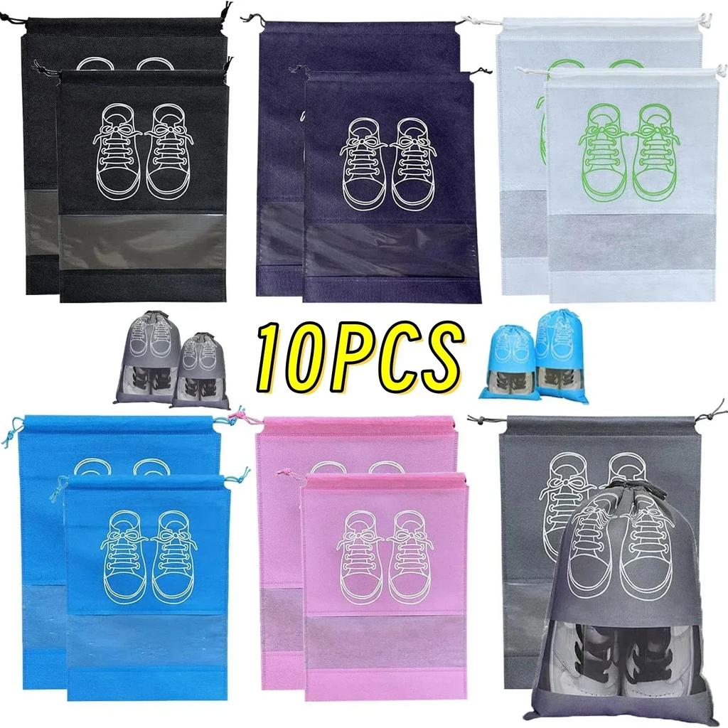 Portable Non-Woven Cloth Shoe Bags Waterproof Dustproof Travel Shoe Storage Bag Hanging Drawstring Packing Pouch Organizer