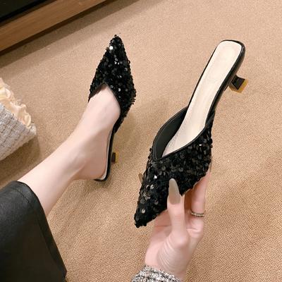 Mules d'été Baotou pour femmes 2024 Nouvelle usure Antidérapantes Mode étrangère Sandales à talons hauts zapatos de mujer chaussures pour femmes