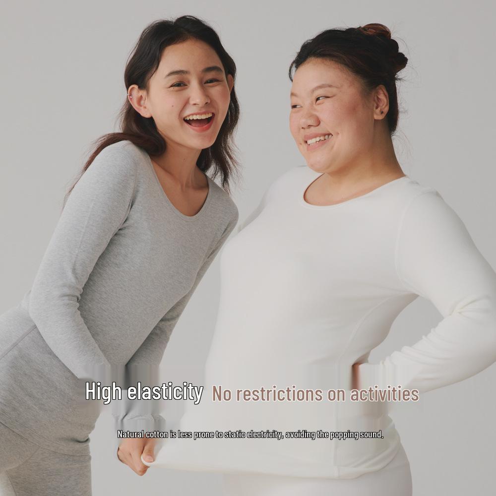 220g 95% Cotton Women's Autumn Warm Set: Antibacterial Round Neck Base Layer & Trousers.