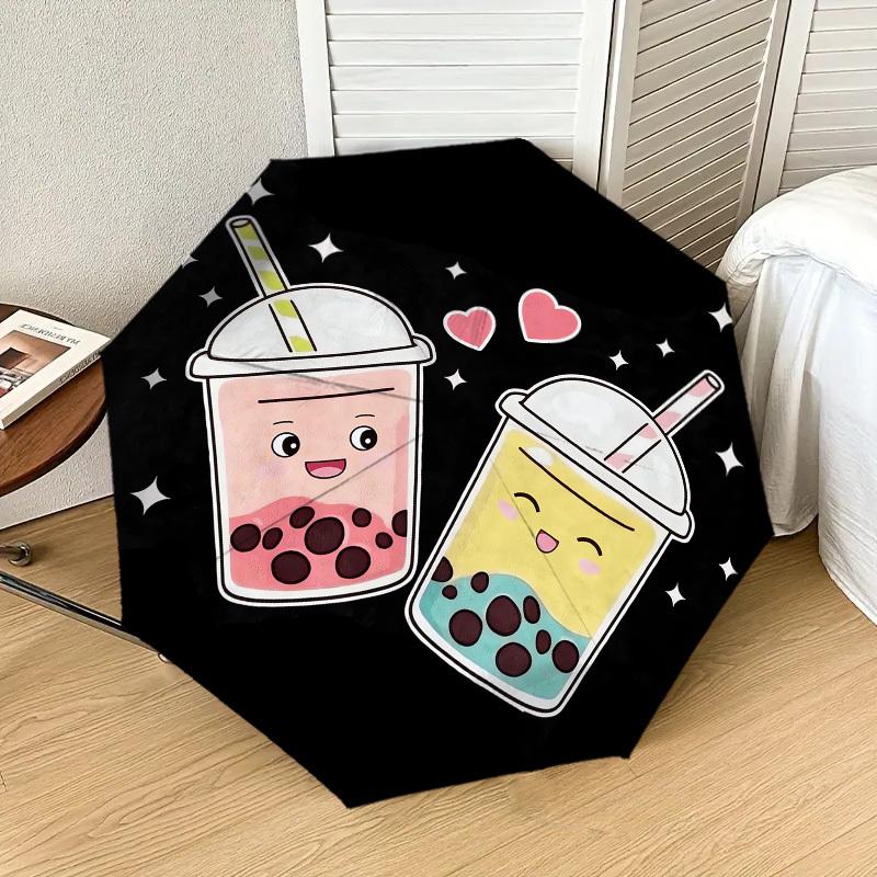 1pc Bubble Tea Pattern Umbrella Design Automatic Opening and Closing Umbrella, High-quality Travel Umbrella,  C1128094