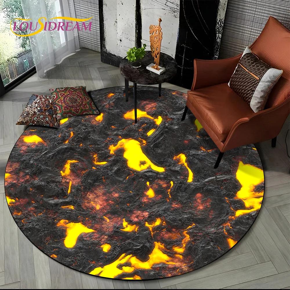 Latest 3D Illusion Volcano Lava Magma Round Carpet Rug for Living Room Bedroom Sofa Decor,Kids Area Rug Non-slip Floor Mat Gift