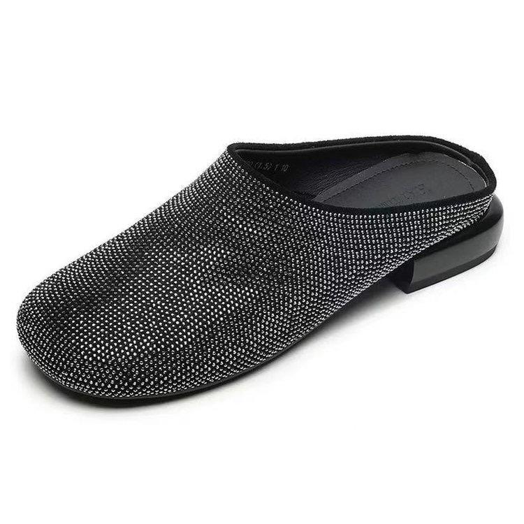Autumn Baotou Slippers Women's Fashion Round Toe Deep Mouth Sequin Anti-slip Wear-resistant Block Heel Shoes