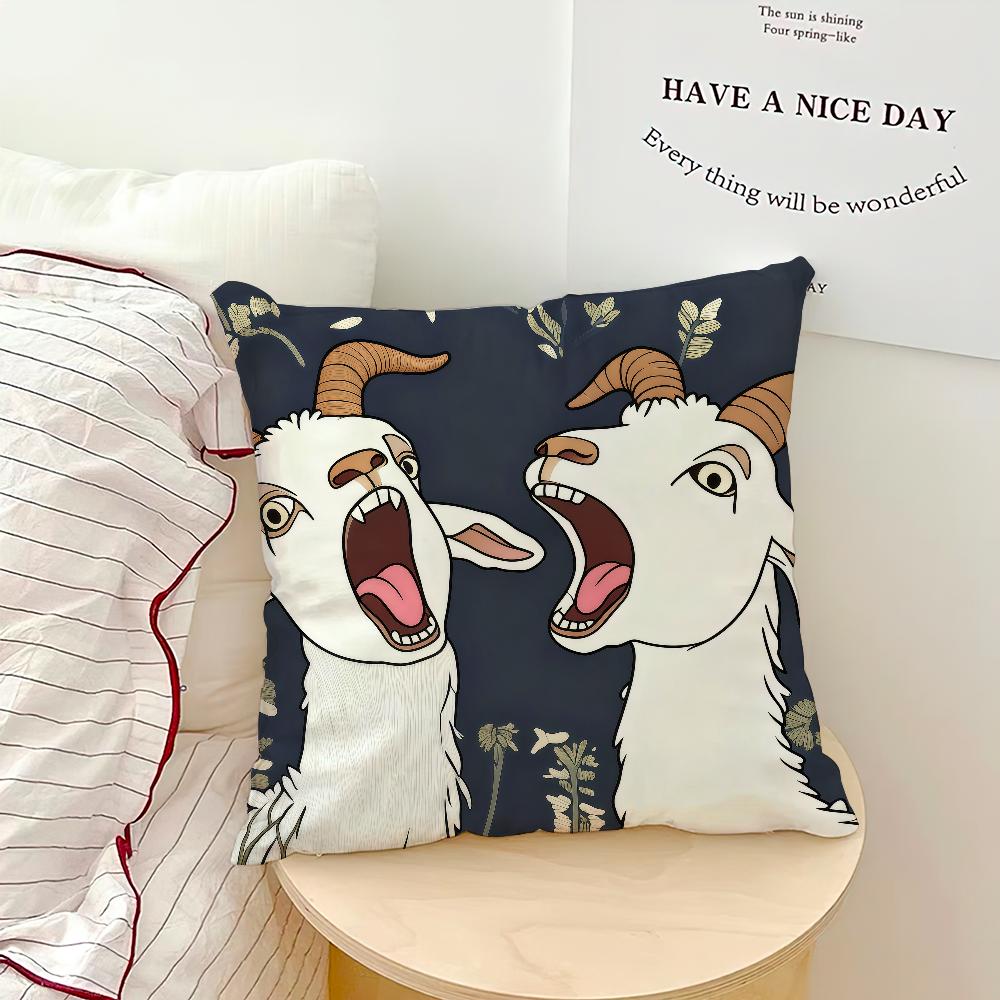 1PC Screaming Goat Sheep Embroidered Style Printed Pillow Cover Short Plush Polyester Cushion Case Animal Pillowcase Home Decor