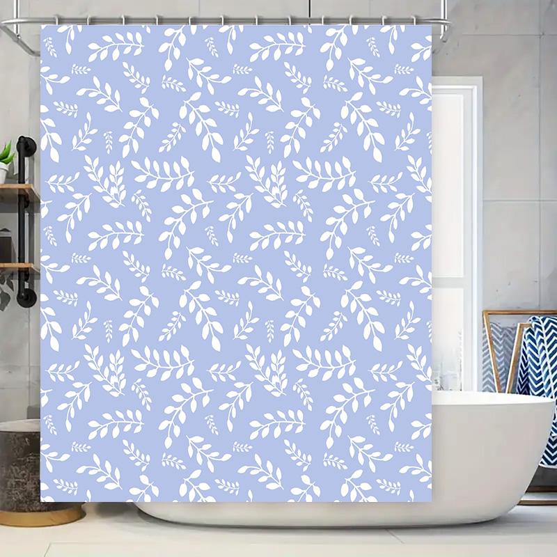 

Leaf Pattern Shower Curtain: White And Light Blue Waterdrop Design For Bathrooms Decor Washable Fabric Bathroom Accessories W60H190(CM)-1 Pcs
