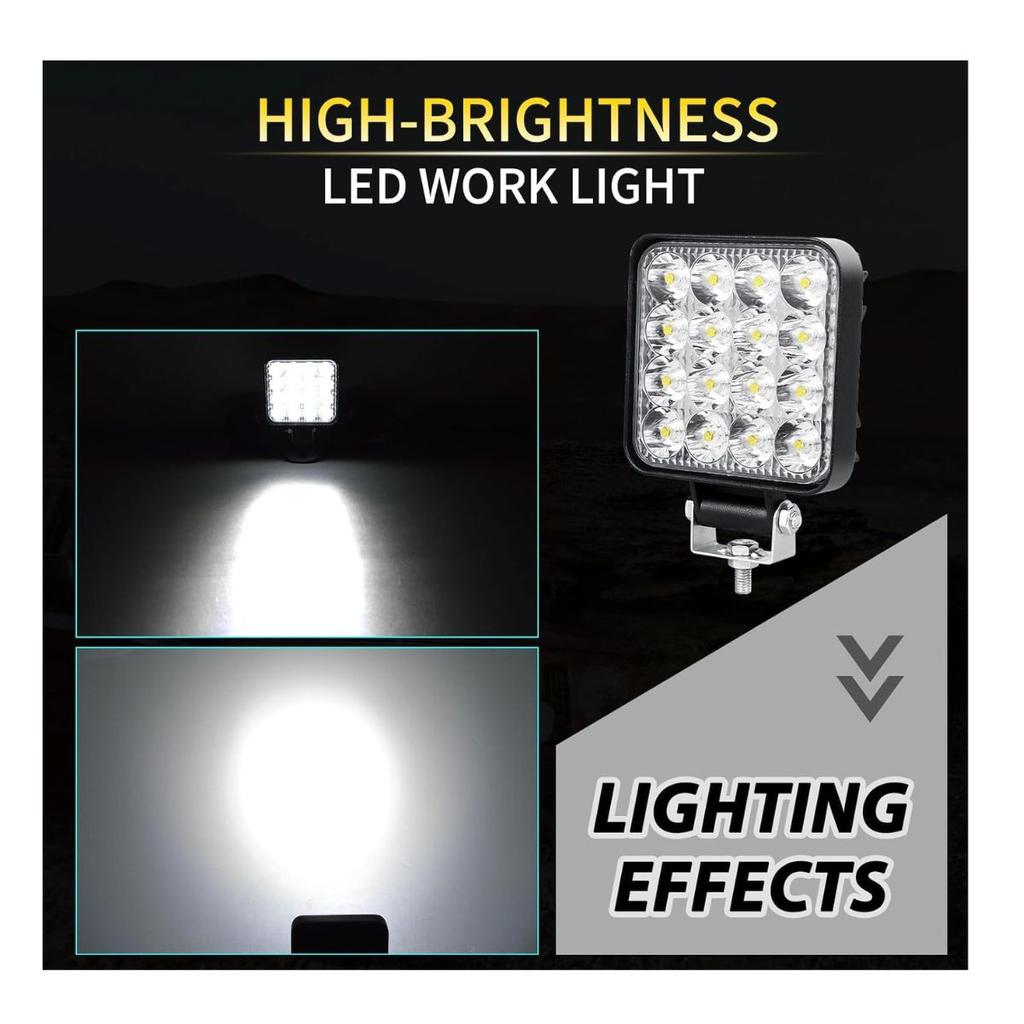 LED Off-Road Lights Square 16-LED Work Lights | 5-in-1 Function | IP67 Waterproof | 12V Aluminium Headlights 2-Pack