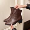 Maillard Brown Square Head Short Boots Women's Autumn and Winter New French Retro Thin V-mouth Ankle Thick Heel Thin Boots