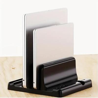 Dual-Slot Vertical Laptop Stand Holder Adjustable Double Desktop Notebook Dock Space-Saving for MacBook HP Dell Chrome Book iPad