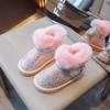 Children's Snow Boots New Winter Model for Girls, Thick Cotton Shoes with Fleece Lining, Baby Boots, Leather and Fur Integrated Cotton Boots,