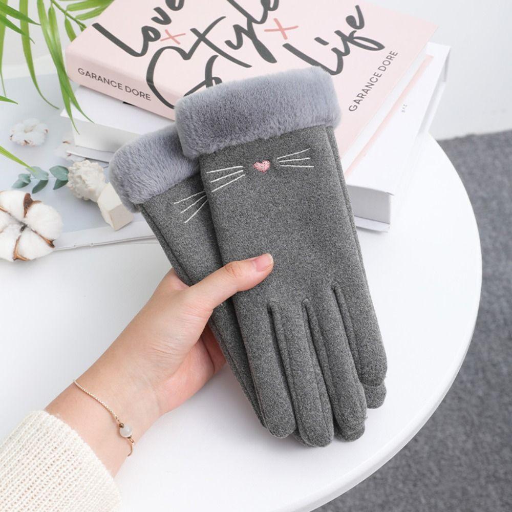 Plush Cat Women Gloves Cold Protection Winter Mittens Simple Full Finger Gloves Ski