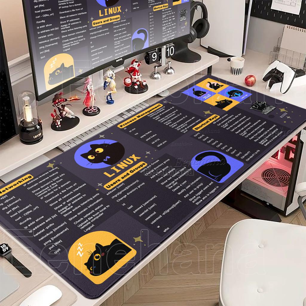 Linux Mouse Pad Large Commands Line Shortcuts Mouse Pad XXL Nonslip Accessories Large Gamer Kawaii Cat Laptop Keyboard Desk Mat