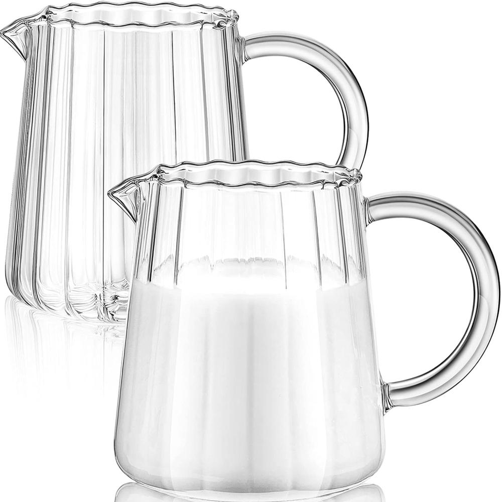 

2 Pcs Glass Pitcher - Elegant Shaped Creamer, Tea, Coffee, Milk Frothing Pitcher - Wave Style, 250 ml 250ml