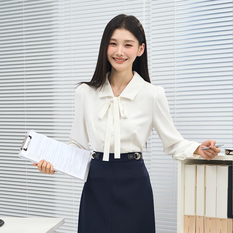 

Women s Formal Ribbon Long Sleeve Blouse S