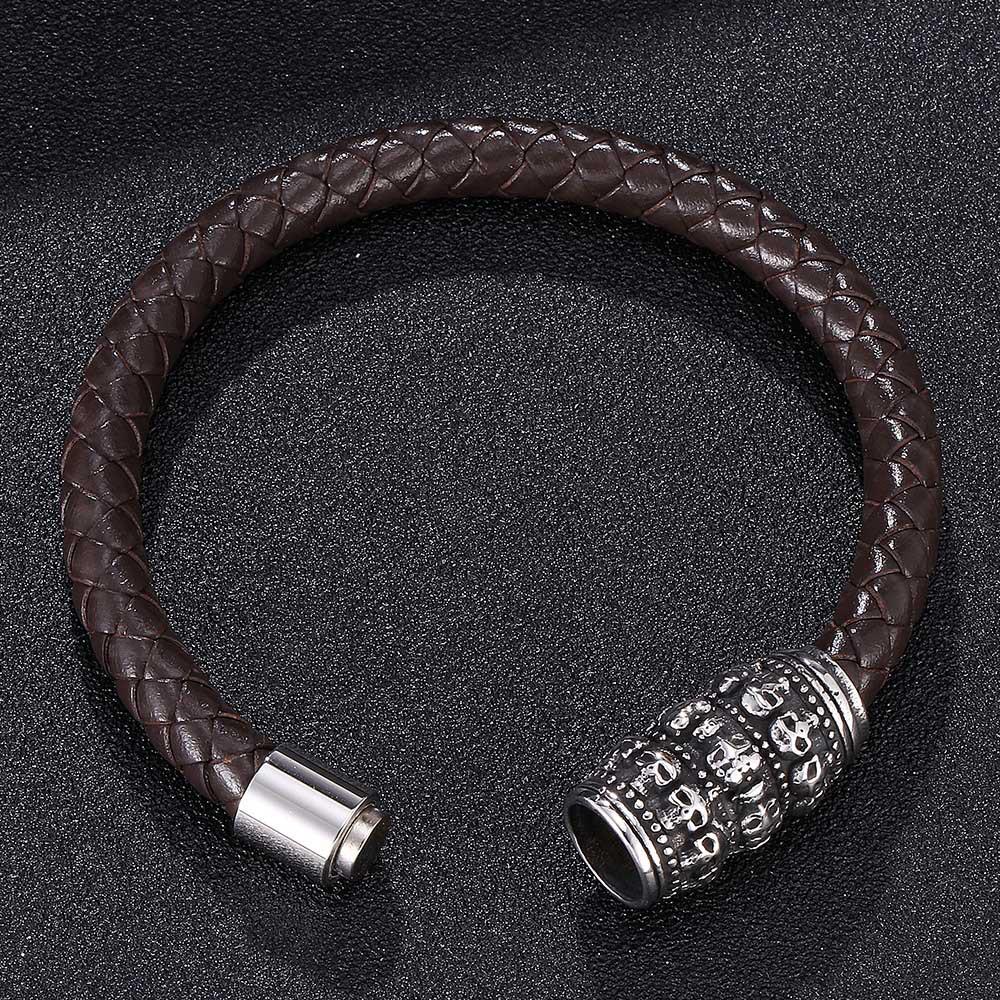 Men's Retro Skull Leather Bracelet with Magnetic Buckle