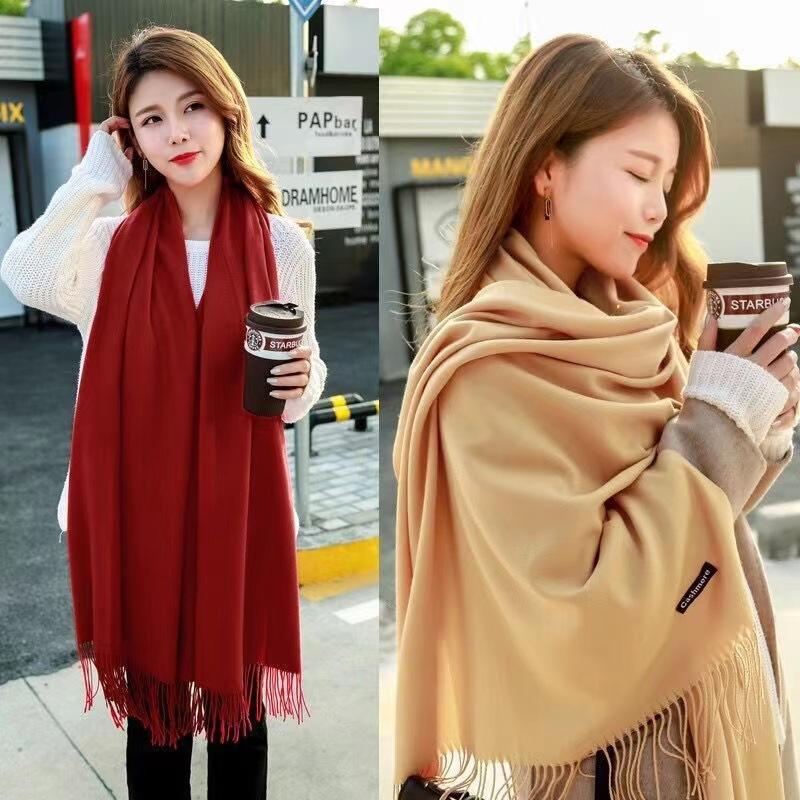 Fashion Cashmere Hijab Scarf For Women Winter Solid Shawls and Wraps Autumn Pashmina Scarfs Female Head Scarves For Ladies