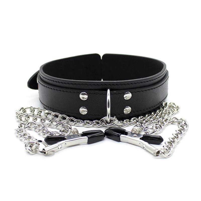 Nipple Stimulators Chains Slave Collar with Breast Clamps  Bondage Restraint Fetish Vagina Clitoris Sex Adult Shop Products