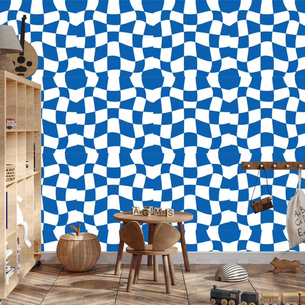 Wallpaper Casual checkerboard blue, white and azure 50x1000