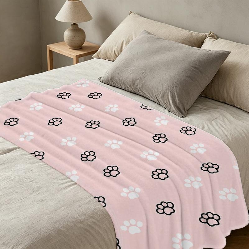 Lightweight Flannel Blanket - Paw Print Collection, Soft Cozy Throw, Home Decor Warm Essentials for Christmas & Halloween