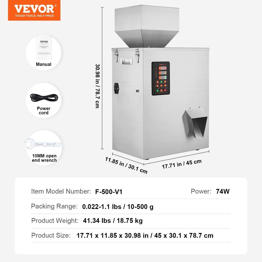 Powder Filling Machine, 0.022-1.1lbs/10-500g, Automatic Intelligent Particle Weighing Filling Machine, Bottle Bag Powder Filler Particle Dispenser for