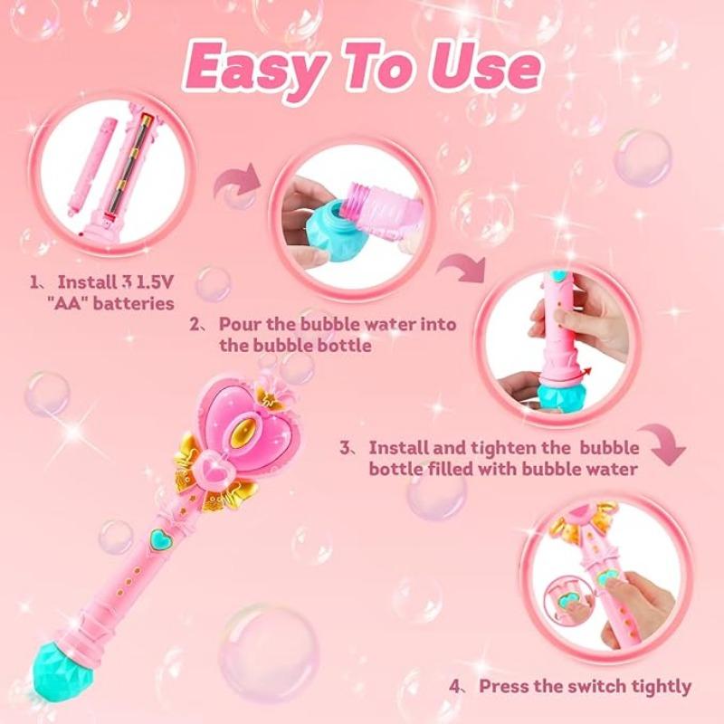 Magic Wand Bubble Machine with Solution for Boys and Girls Toy Bubble Blower With Princess & Fairy Stick Electric Bubble Machine