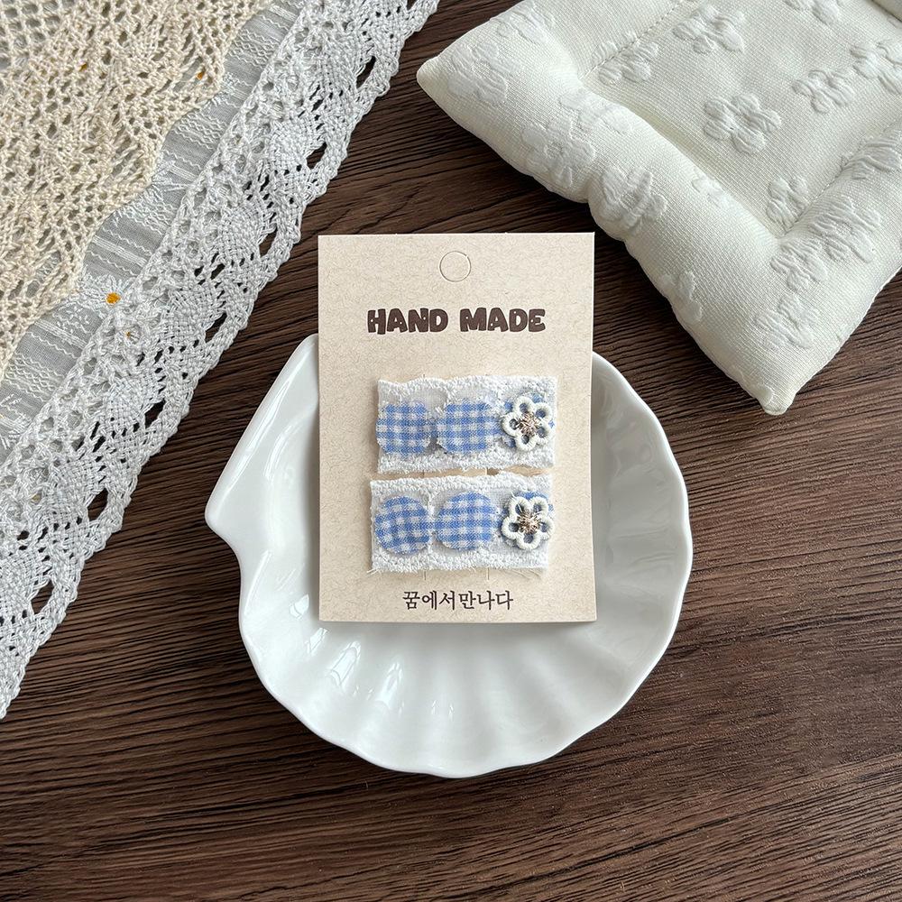 Kinder Koreanischer Stil Spitze Kante Blaue Schleife Haarspangen