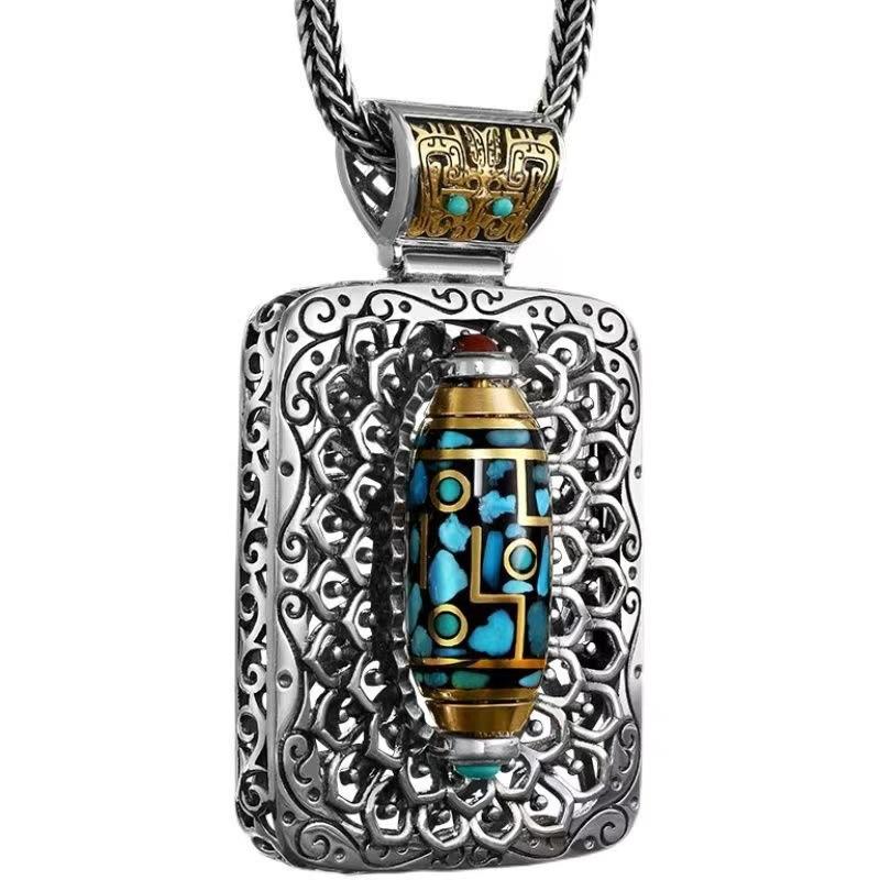 Retro High-End Zehntausend Buddhas Chaozong Türkis Drehbar Dzi-Perlen Anhänger Taotie Nationaler Trend