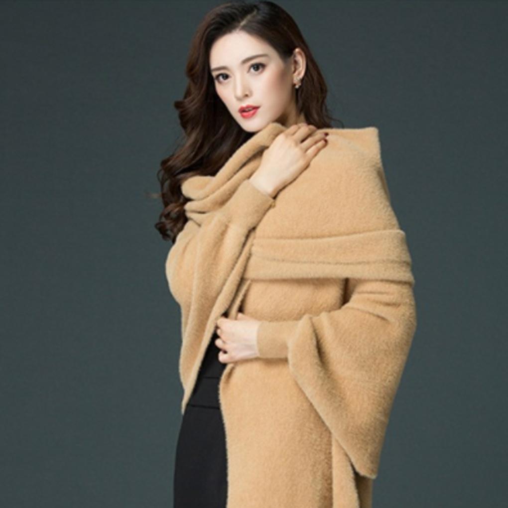 Cashmere Winter Faux Mink Cardigan Shawl Camel Layered