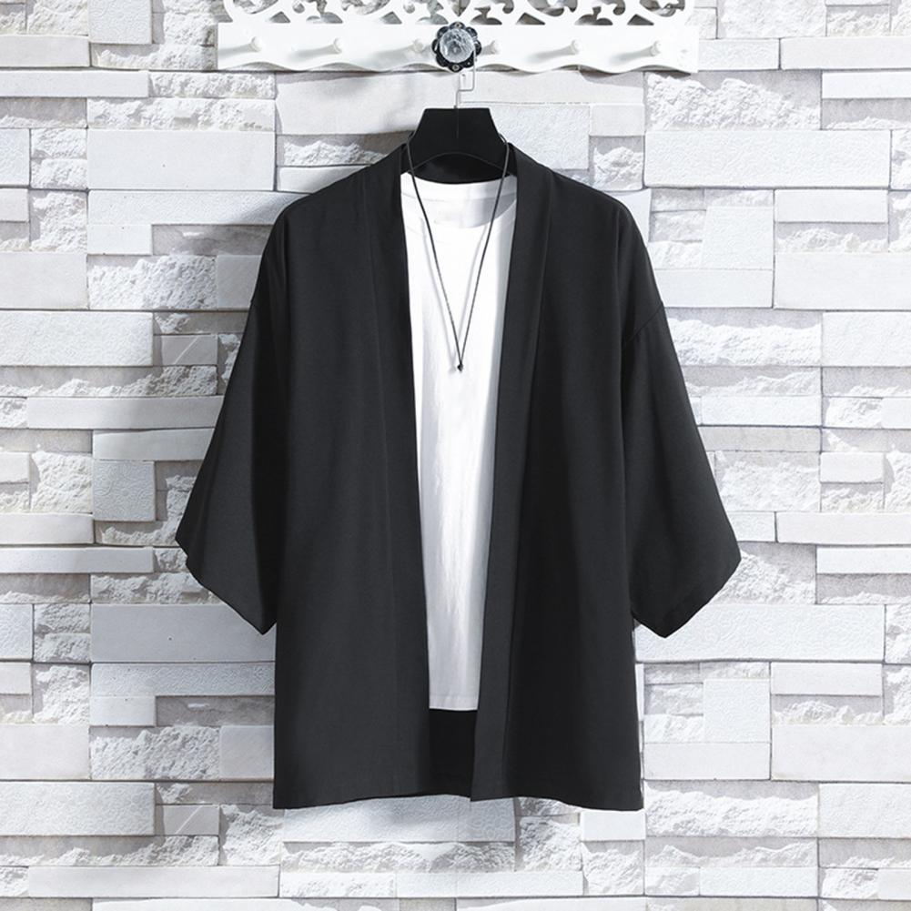 Spring Summer Men Blouse Cardigan Chinese Style Three-Quarter Sleeves Open Stitch Comfortable Fit Everyday Wear School Dating Mid Length Top