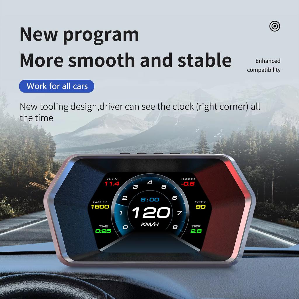Auto HUD Digitaluhr KMH RPM Kilometerzähler OBD GPS Head Up Display 4,3 Zoll Tachometer P17 Multifunktionaler Überdrehzahlalarm