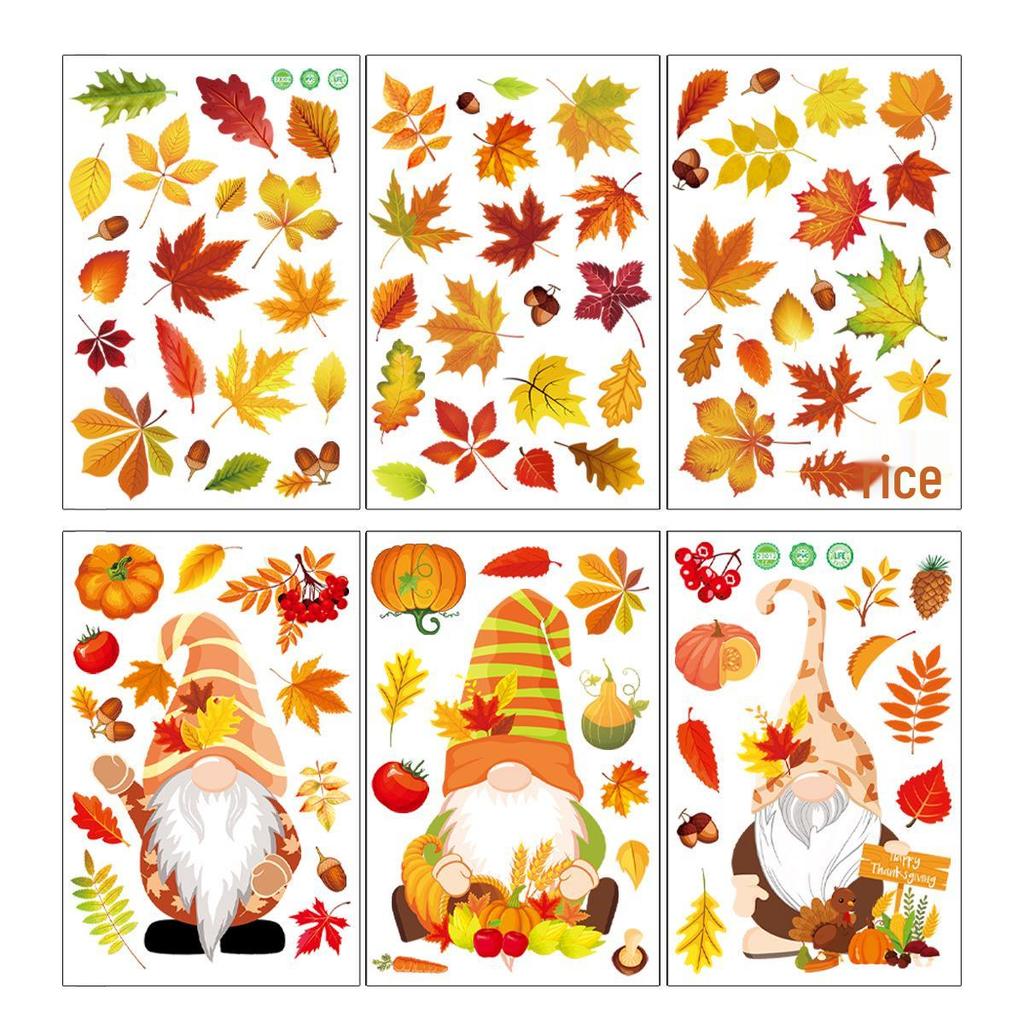 Thanksgiving Cartoon Maple Leaf Gnome Window and Wall Clings