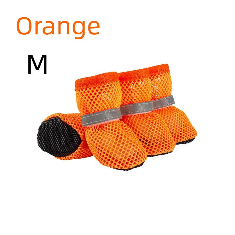 Summer Breathable Mesh Puppy Shoes 4Pcs Set Soft Anti-Slip Sole Adjustable Paw Protector Boots for Pet Outdoor Camping