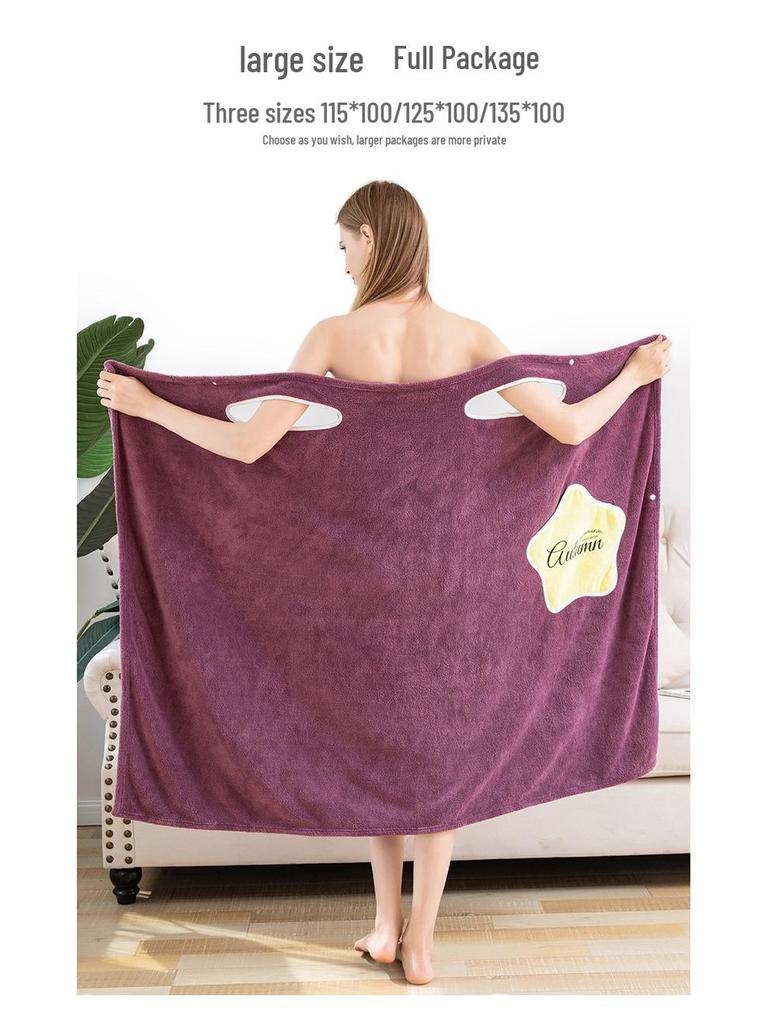 Women's Off-Shoulder Coral Fleece Bathrobe with Star Embroidery