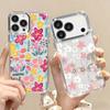 Pink Cartoon Floral Case For iPhone 17 Pro Max iPhone 16 15 14 13 Pro Max 11 17e 16e Plating Lens Frame Clear Soft Silicone Back Cover
